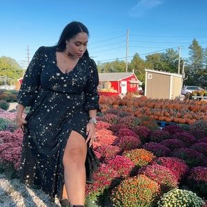 Perfect fall dress black flowy dress with gold stars